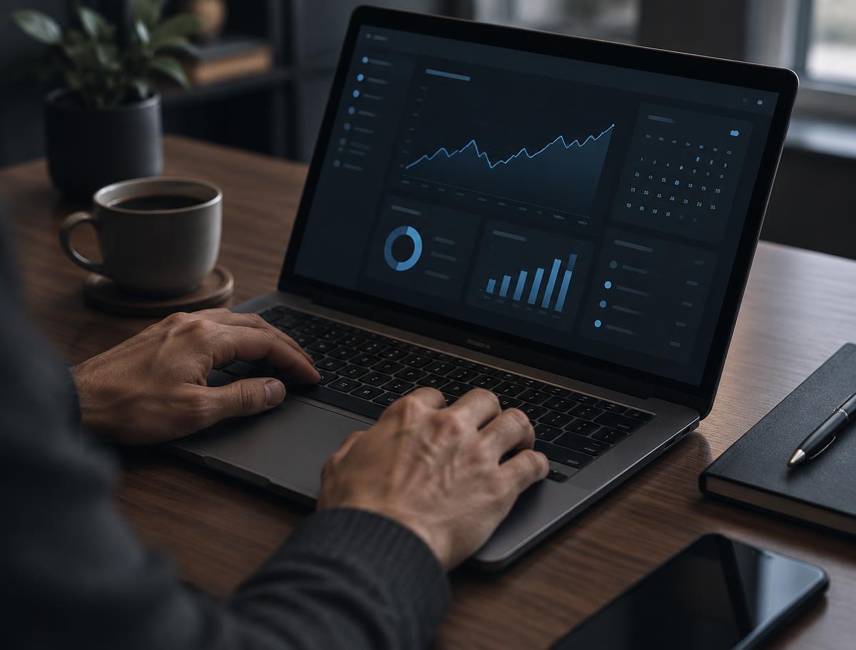 Remodeling contractor reviewing marketing performance dashboard on a laptop